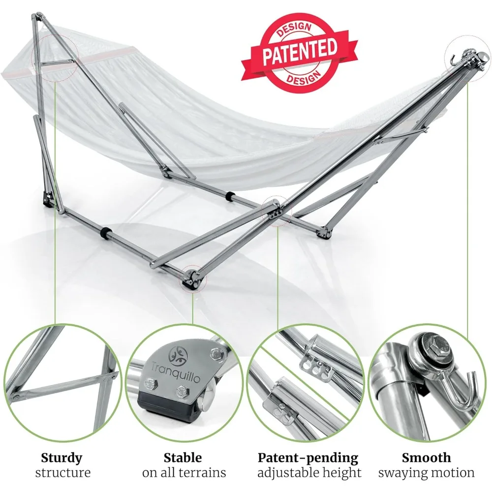 Double Hammock with Stand 650lb Capacity Double Hammock with Spreader Bar, Solid Grade 201 Stainless Steel 30s Set Up, Sturdy F