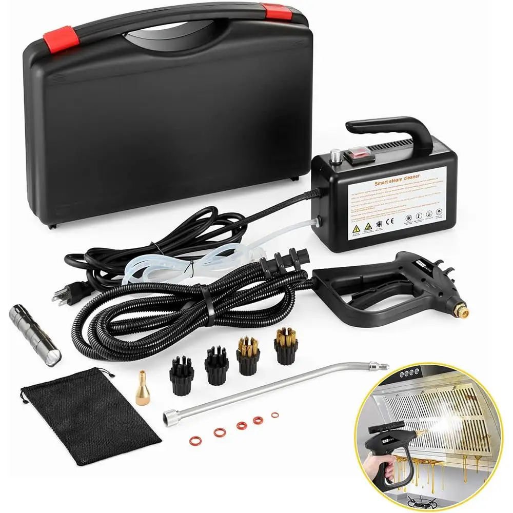 High-Pressure Handheld Steam Cleaner 1700W Portable Car Detailing Powerful Steam Machine with Nozzle Brushes and Storage Case