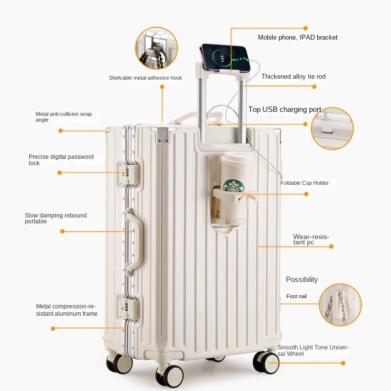 Multifunctional Luggage Aluminum Frame with USB Charging Port 30\