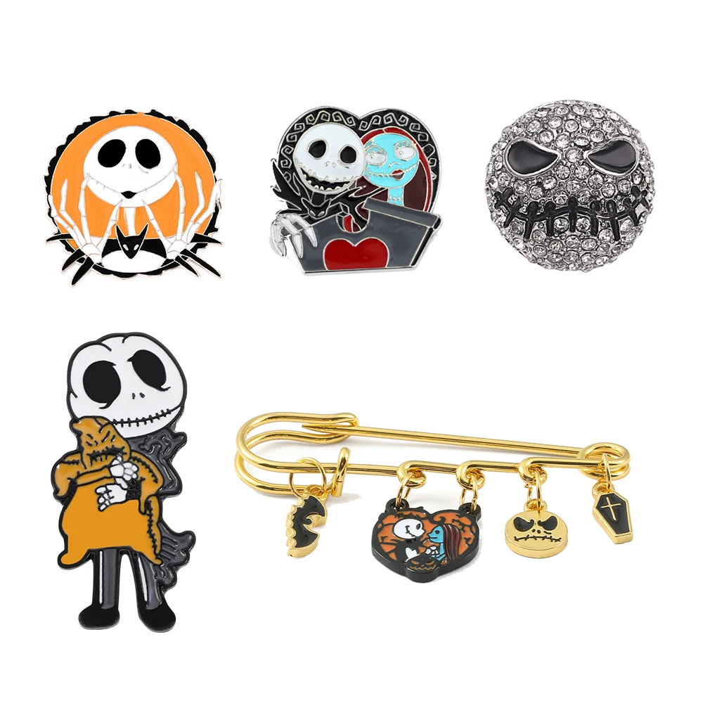 Broche à boutons du film Disney le cauchemar avant noël, épingle à revers en émail Jack Skellington, bijoux tendance, Badge Sally
