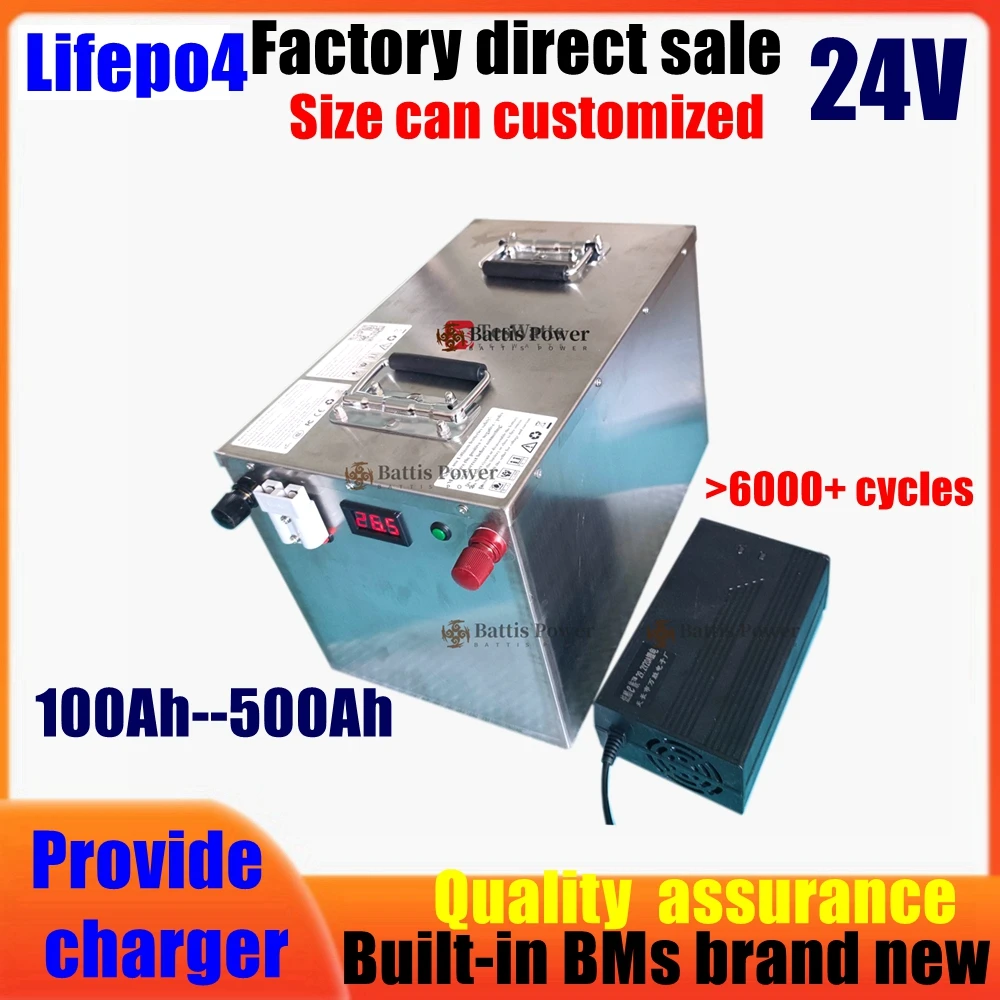 

LRKK Lifepo4 24V 100Ah 120Ah 150Ah 180Ah 200Ah 300Ah 400Ah 500Ah Lithium Battery for Off-Grid Off-Road Solar Panel Inverter Boat