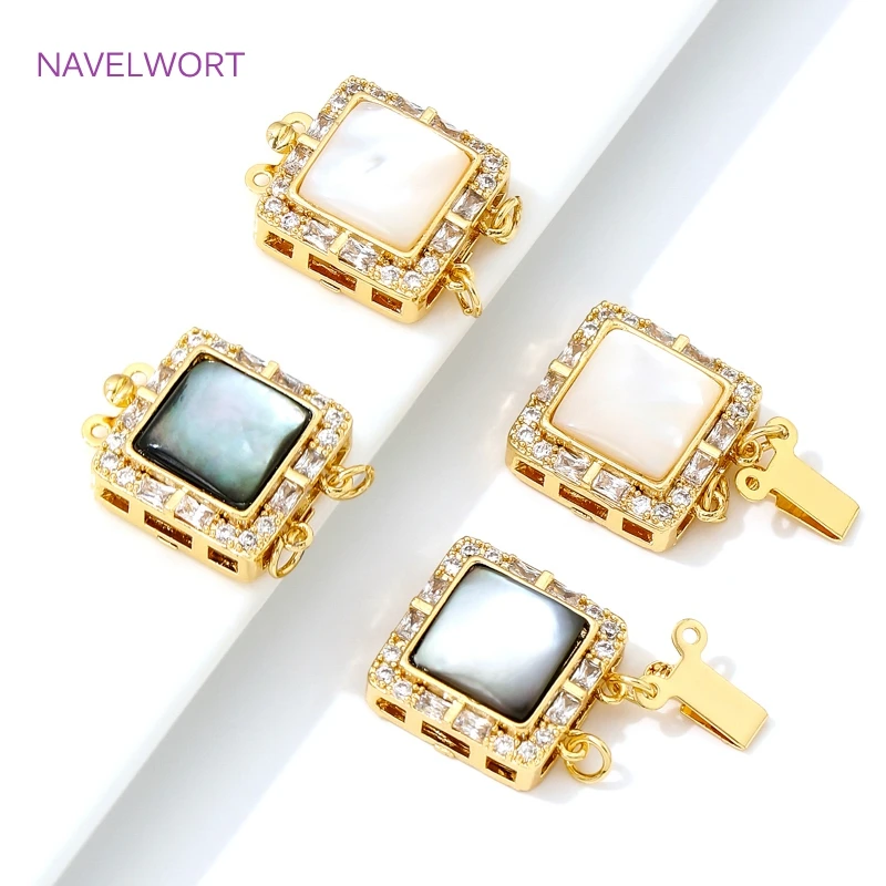 18K Gold Plated Box Safety Clasp,Brass With Zircon Connector Clasps Lock Accessories For Jewelry Making,DIY Jewelry Findings