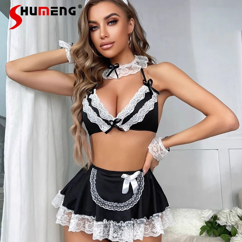 

Sexy Deep V Lingerie Set for Women Lace Trim Pure Desire Style Temptation Intimates Outfits Female Underwear Brief Bra Suits