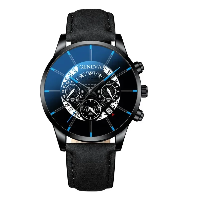 Montre à quartz analogique pour homme avec ceinture en maille en acier inoxydable bleu, montres évidées, calendrier d'affaires, luxe, mode