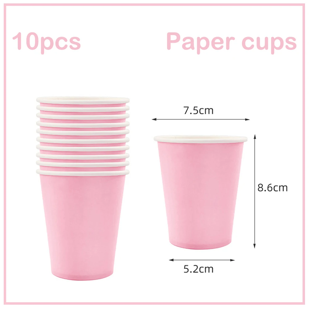 Reines Rosa Themen-Geschirrset aus Papier: Teller, Becher, Servietten, Tischdecke für Geburtstagsfeiern und Dekoration – Detail 4