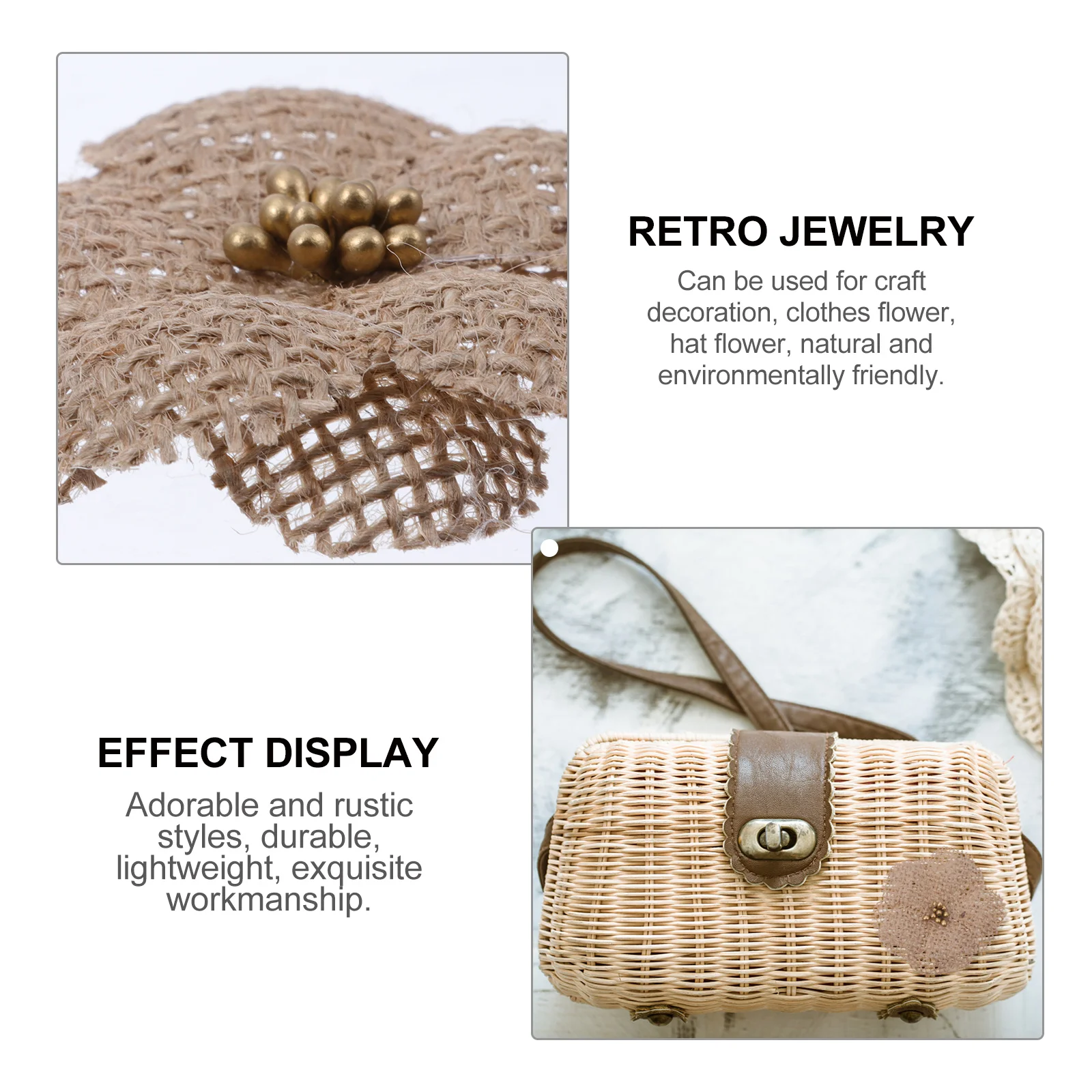 

10Pcs Jute Flowers Decoration Eco Friendly Lightweight Exquisite Workmanship DIY Craft Festival Jute Flower