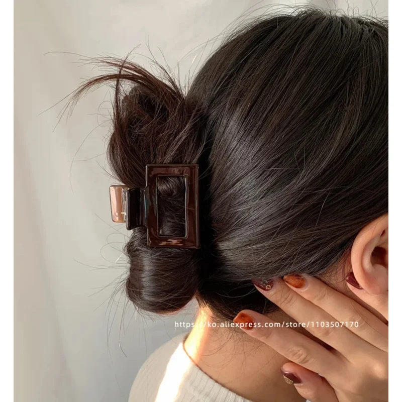 French Chocolate~South Korean France Deep Brown Hair Clip Medium Hollow Shark Clip Square Hair Clip