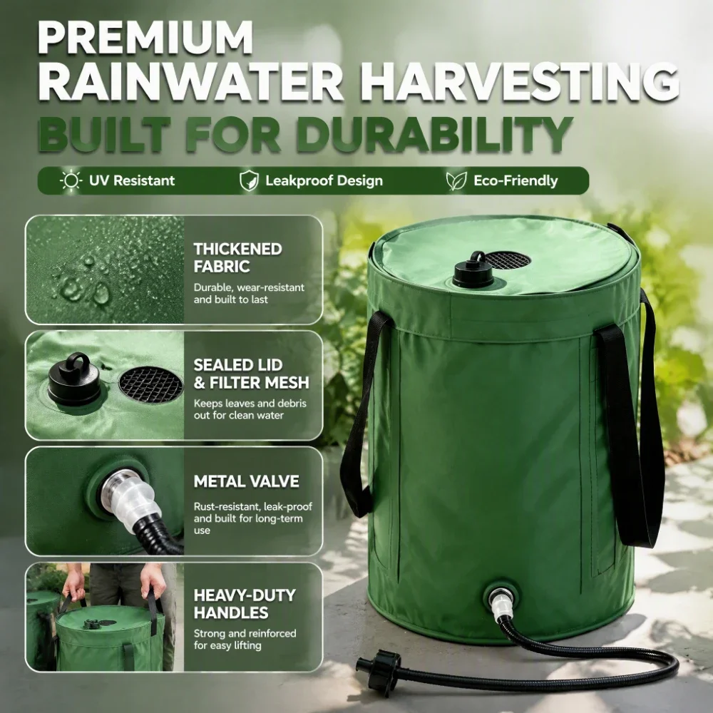 20‑30L Collapsible Garden Rain Water Collector,Portable Storage Pouch with Complete Hose Accessories for Lawn Irrigation