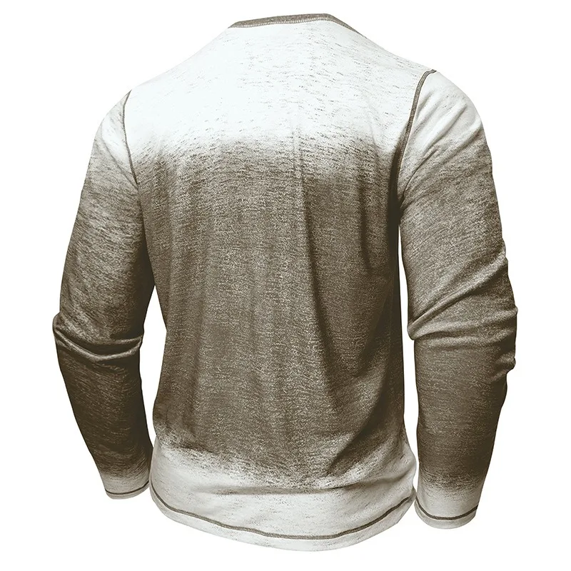 2025 Men's Clothing Autumn Men's 3D Print T-Shirt - Vintage Long Sleeve Henley Shirt with 3 Buttons, Casual Tops & Tees