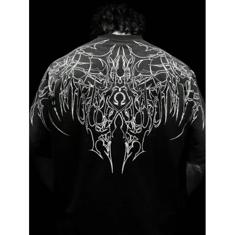 

Men's Summer Casual Short Sleeve T-Shirt, Vintage Dark Style, Round Neck, Polyester Fabric, Suitable For Sports & Fitness