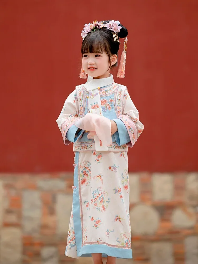 Gege Hanfu เสื้อผ้า2024กี่เพ้ายาวสไตล์จีนสำหรับเด็กผู้หญิงเสื้อผ้าฤดูใบไม้ผลิและฤดูใบไม้ร่วง
