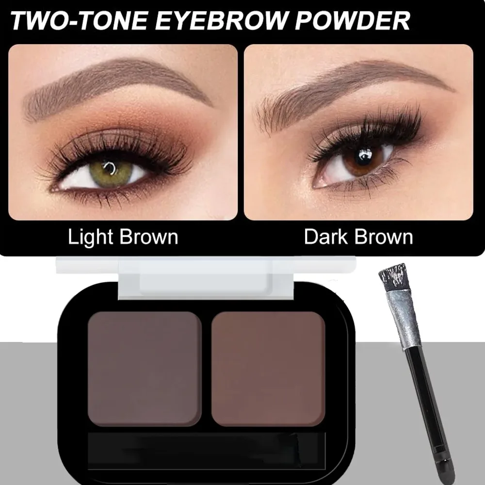 Waterproof Matte Brow Powder Dual-Tone 3D Shaping Long-Lasting Easy Blend Winter Makeup with Brush