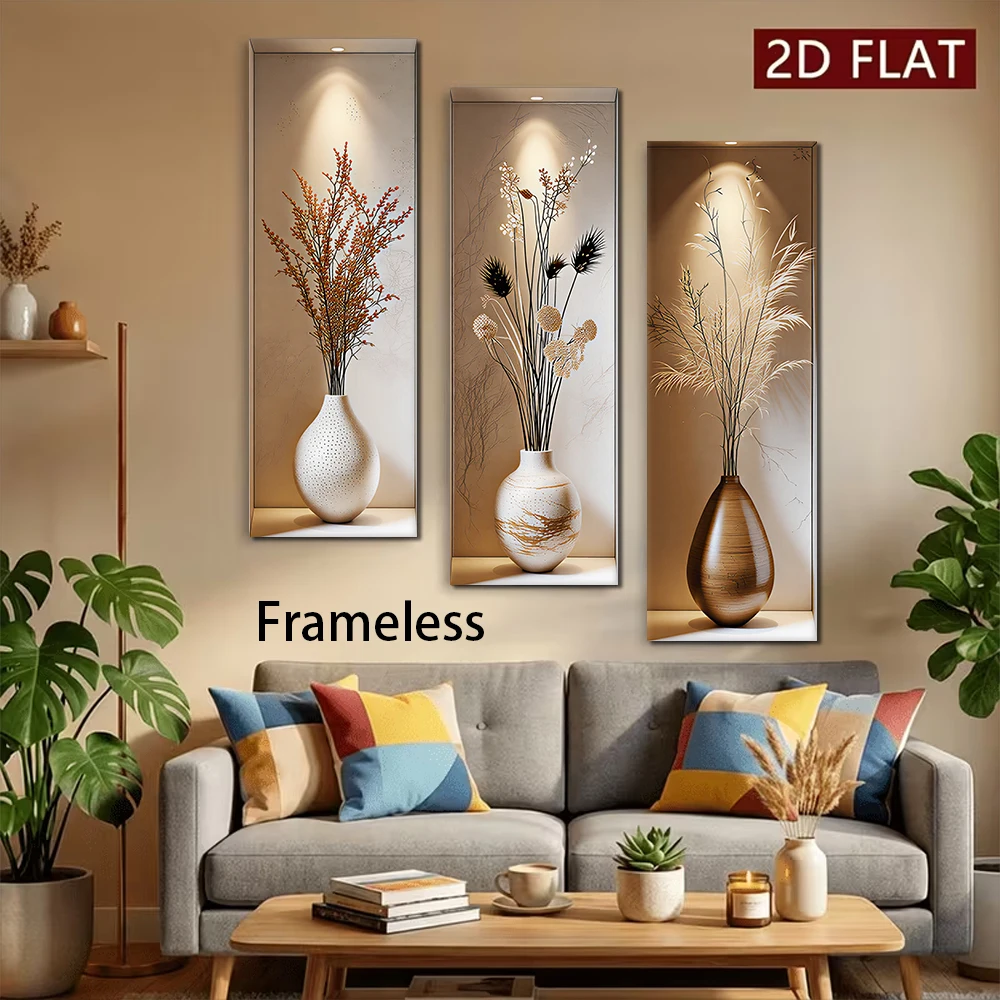 1 set of modern minimalist frameless triptych decorative paintings, entrance wall stickers, dried flower vases, living room corr
