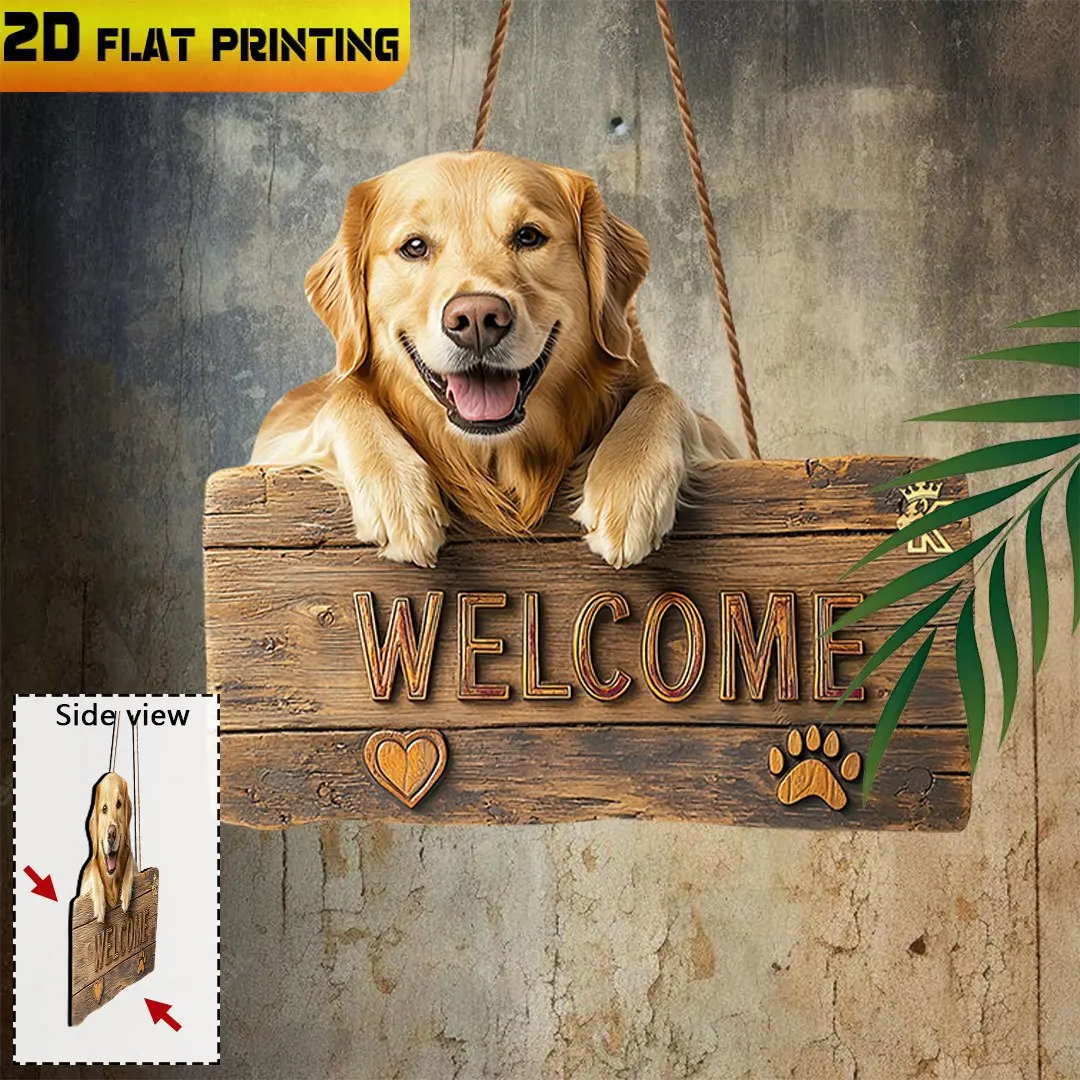2D Flat, Wooden Signs, Golden Retriever Welcome Sign, Outdoor Decor, Yard Decor, Housewarming Gift, Gifts for Animal Lovers