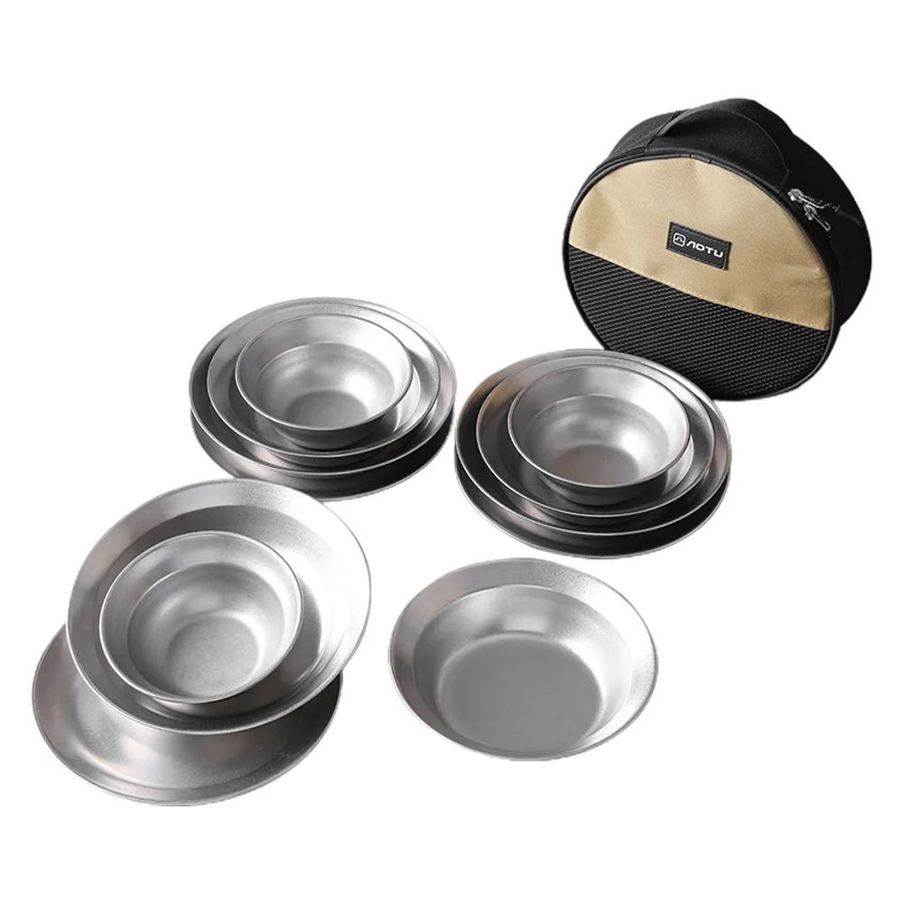 

16pcs Camping Tableware Sets Reusable Stainless Steel Plates and Bowls for Outdoor Camping Hiking