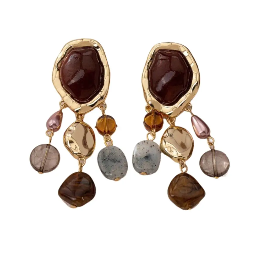Resin Pendant Earrings Hypoallergenic Bohemian Style Imitation Gemstone Earrings Layered Look Dainty Design Stack Earrings