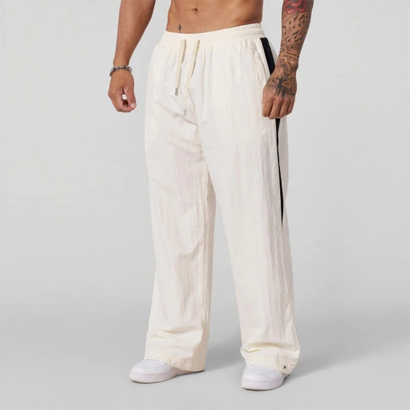 2025 Autumn New Track Pants Men's Loose Casual Pants Wide Leg Trendy Sports Splicing Breathable Pants American Sports Pants