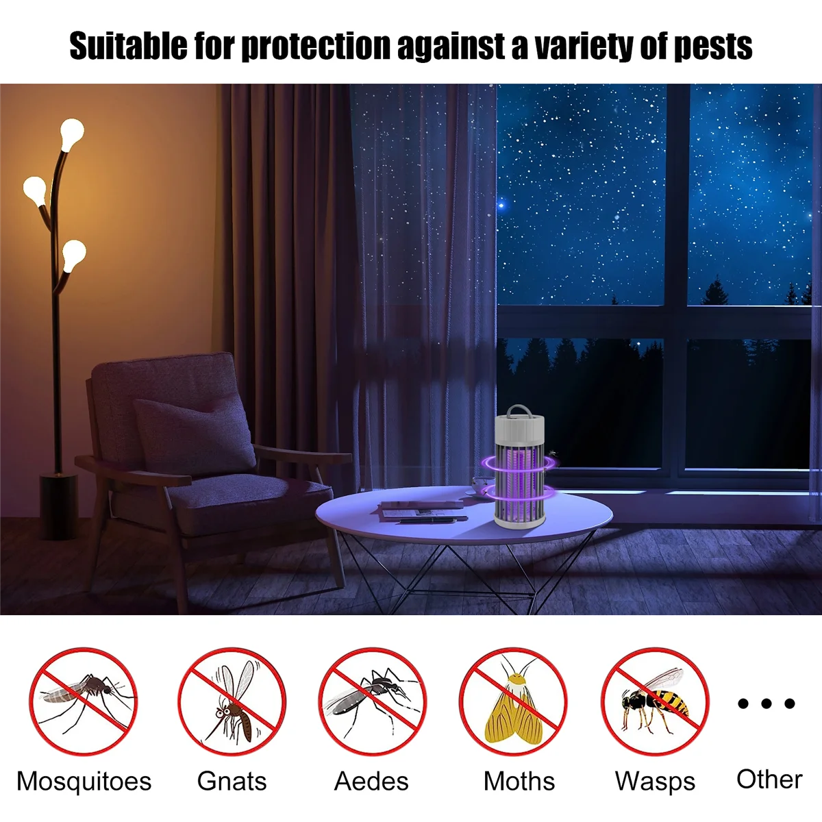 Insect Fly Pest Attractant Trap, Bug Zapper, Lanterna de acampamento LED, USB Solar Recarregável, Insect Fly Traps, Cinza