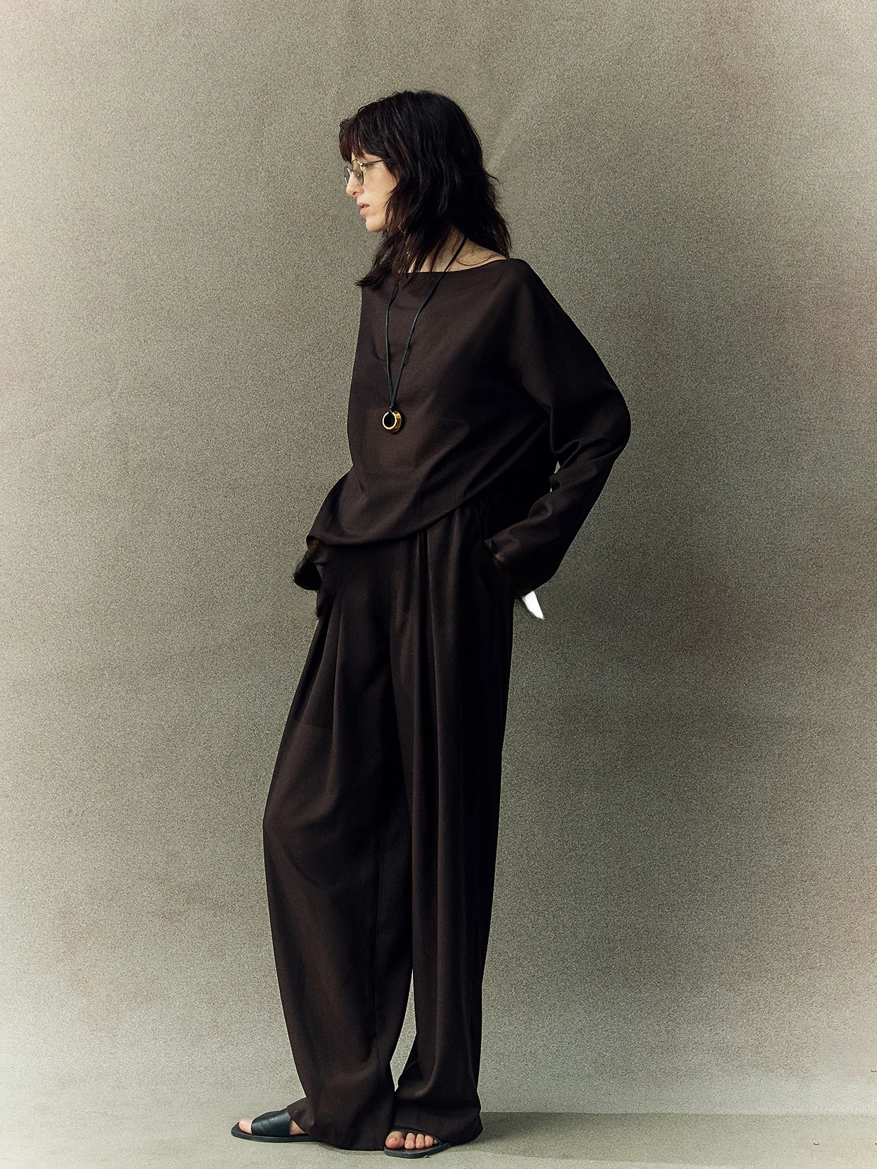 

Waable Australian Super20S Combed Wool Wide Leg Pants Pleated Loose Fit Casual Trousers Ele mat Sle