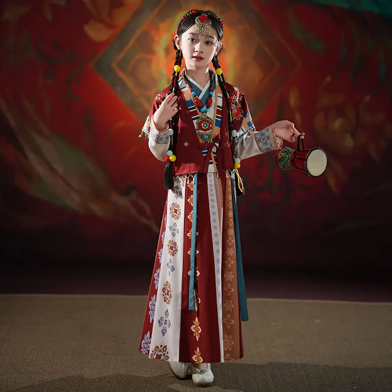 

2025 New Original Tang Summer Children's Hanfu Women's Autumn Improved Chinese Style Girls' Tang Clothing Printed Hanfu SetLH645
