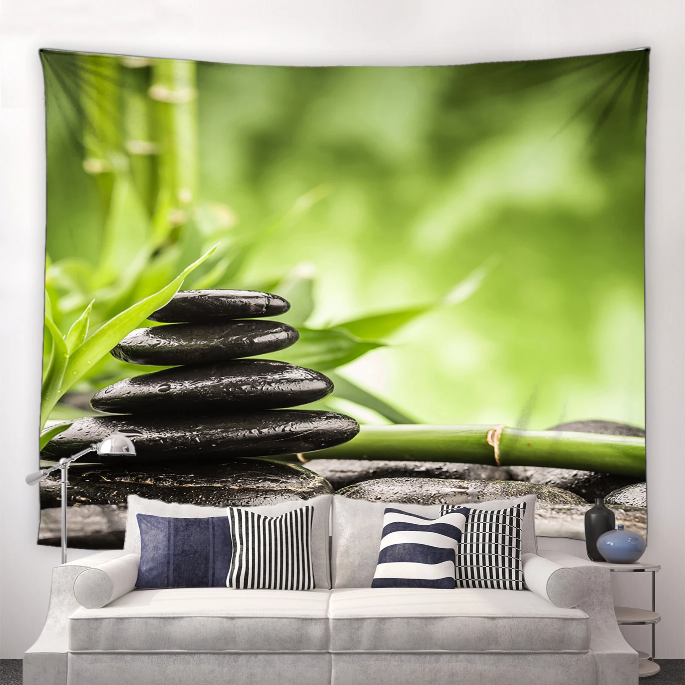 

Study home scenery wall hanging scenery Bohemian blanket Zen green bamboo tapestry pastoral scenery Chinese style tapestry