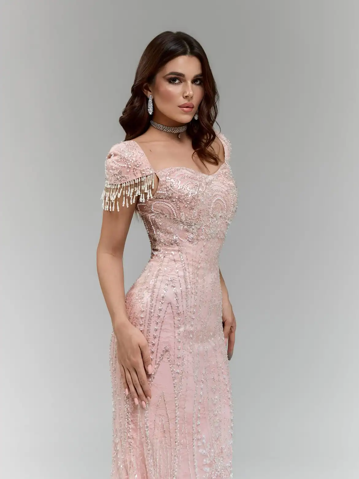Elegant Paty Dresses Pink Sequin Evening Dresses For Women Sweetheart Beaded Fringe Mermaid Prom Dresses Wedding Dresses Bride