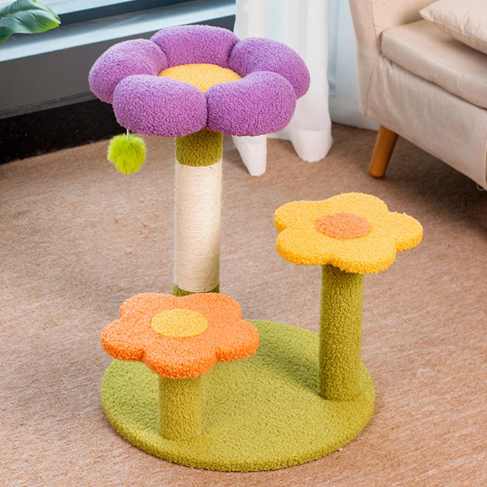 Flower Cat Tree Tower Multi-Function 3 Layer Indoor Cats Cat Climbing Frame Sisal Scratching Posts Cat Tower Plush Pet Supplies