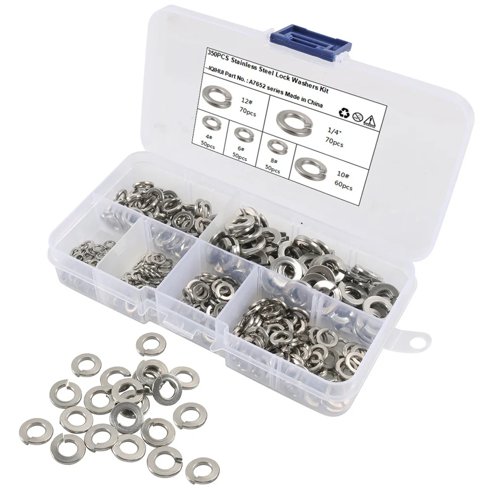 

350Pcs Stainless Steel Washers Assorted Flat Spring Lock Washers Kit Durable Anti Rust Fasteners for Bolts Screws Repair Use
