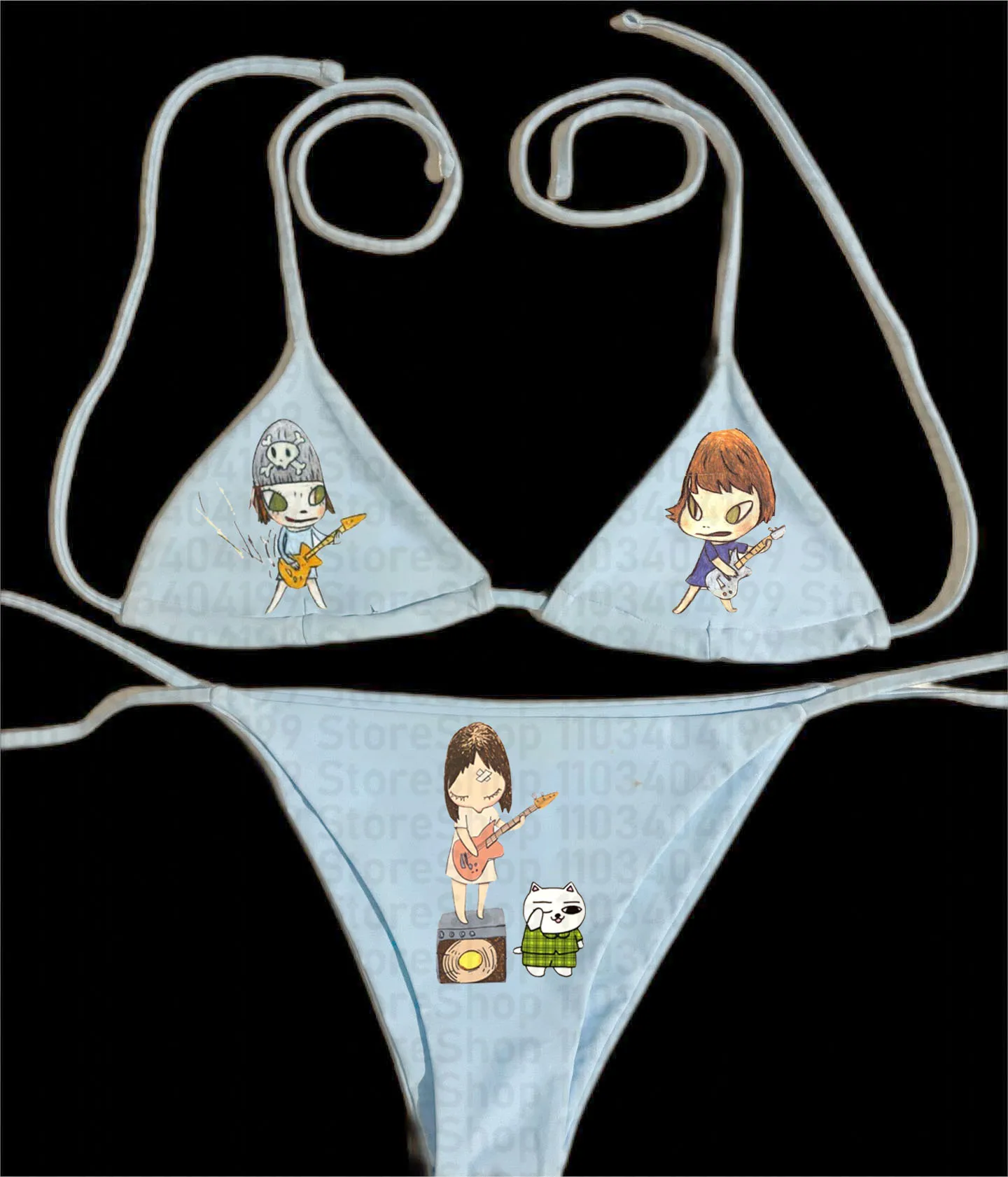 

2024 trend Women Push-up Padded Bra Thong Two Pieces Swimwear Beachwear Bathing Suit paint graphs Femme Sexy Bikini Set Swimsuit