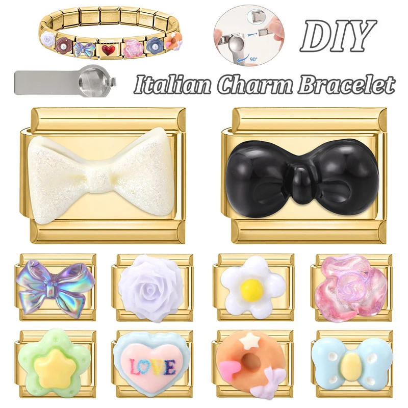 جديد 1 قطعة القوس عقدة زهرة الحب القلب الذهب اللون الإيطالية سحر الروابط صالح 9 مللي متر الفولاذ المقاوم للصدأ سوار المرأة DIY بها بنفسك صنع المجوهرات