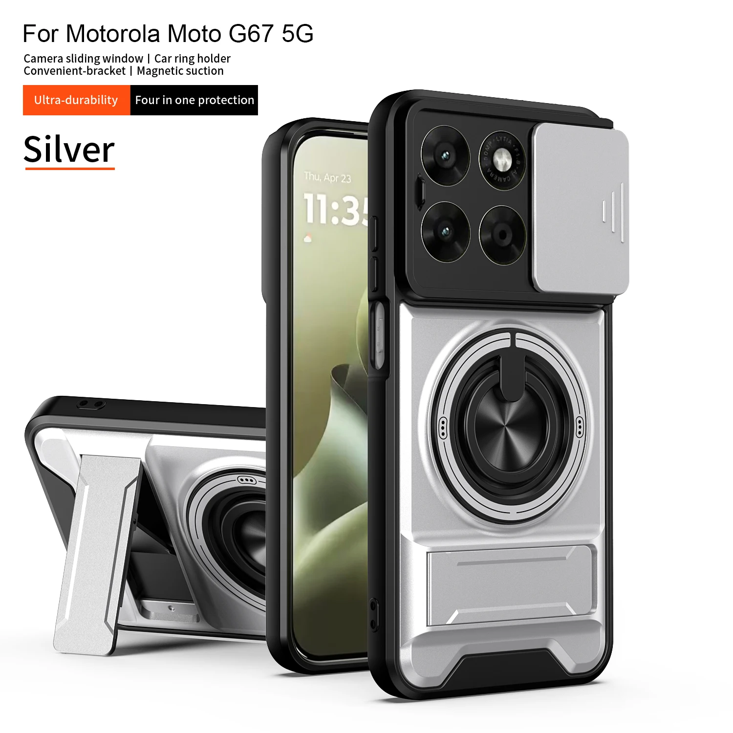 Für Motorola G75 Hülle Moto G67 Cover Moto G77 G75 Handyhülle Magsafe Magnetischer Klapphalter Militärischer Panzer-Kameraschutz – Detail 18