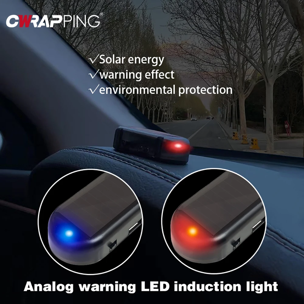 1Pcs Car Fake Security Light Solar Powered Simulated Dummy Alarm Wireless Warning Anti Theft Caution Lamp LED Flashing Imitation image 2
