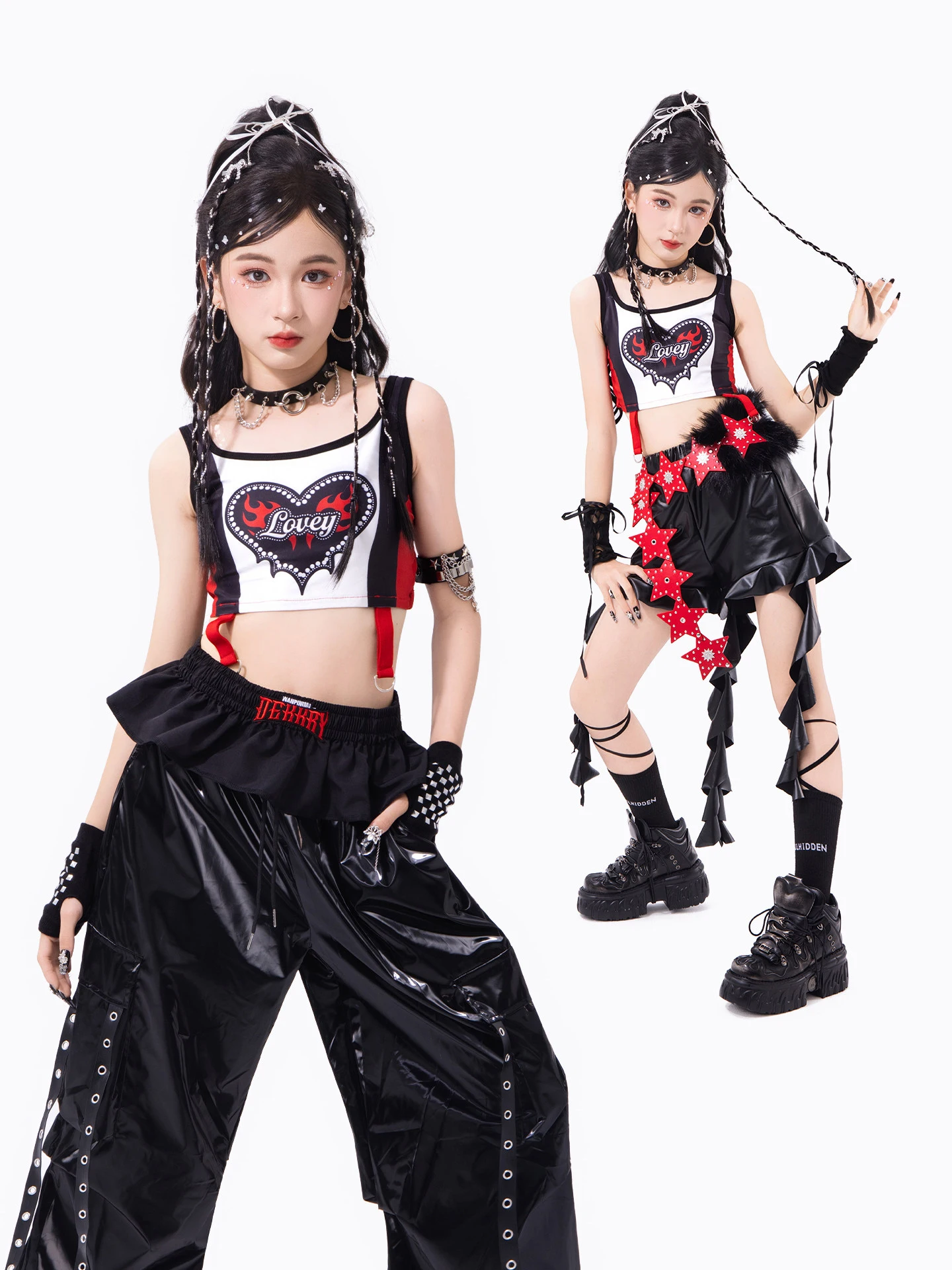 

2026 New Children Jazz Dance Costumes For Girls Vest Leather Pants Outfits Fashion Show Hip Hop Dance Performance Wear DQS23226