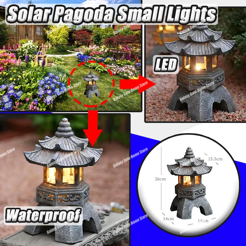 

Солнечные светодиодные пагода в китайском стиле, маленькие фонари для сада, двора, кемпинга, настроения, уличное украшение стола, микропейзажные украшения