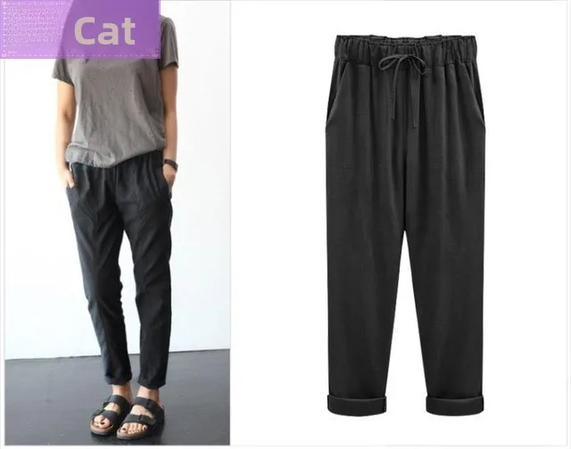 プラスサイズの女性用伸縮性パンツ、夏のカジュアルウェア、伸縮性のあるポリエステル生地、その他の素材混紡、女性向け