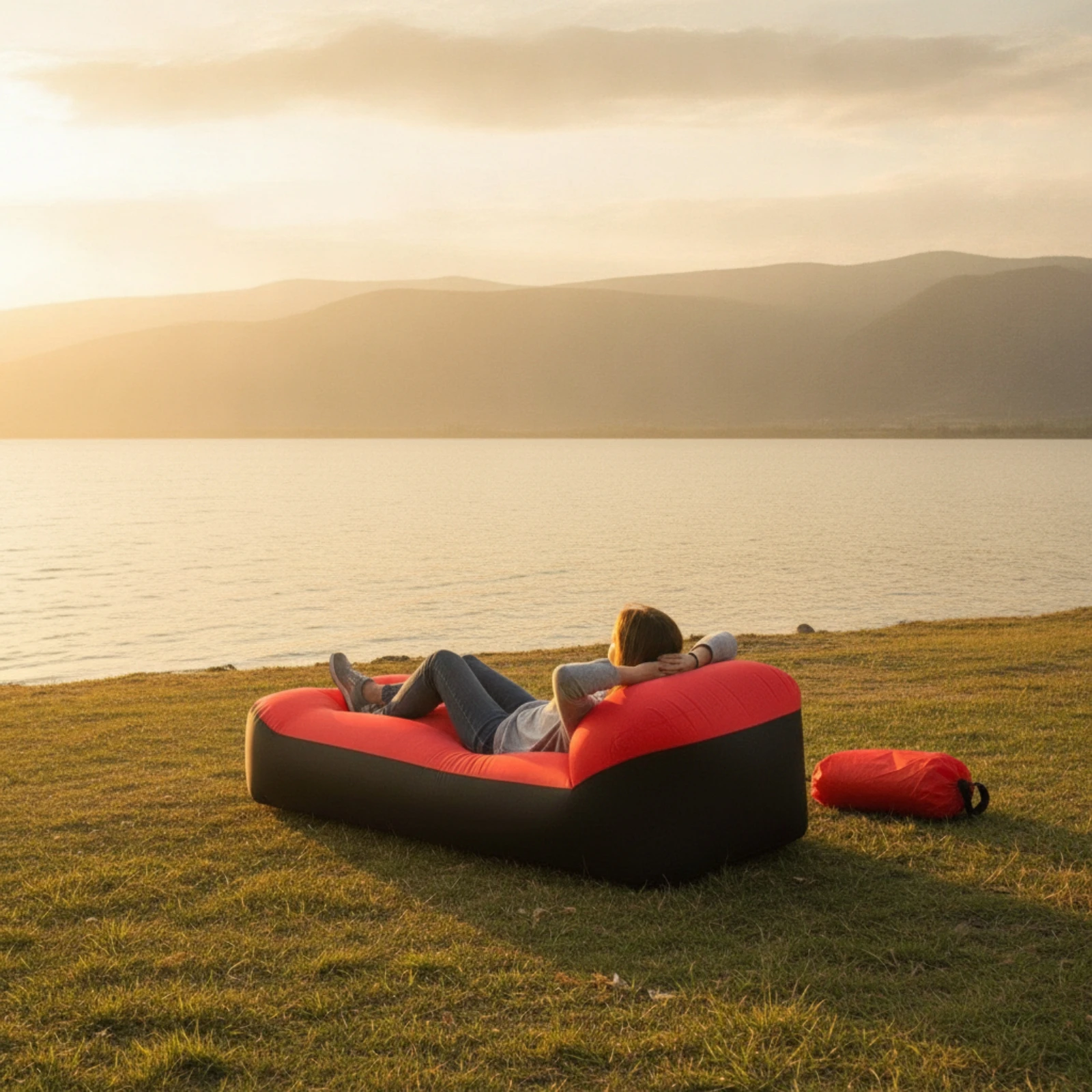 Inflatable Lounger Portable Air Lounger with Carry Bag Air Sofa with Carry Bag Compact Furniture Weather-Resistant for Campers