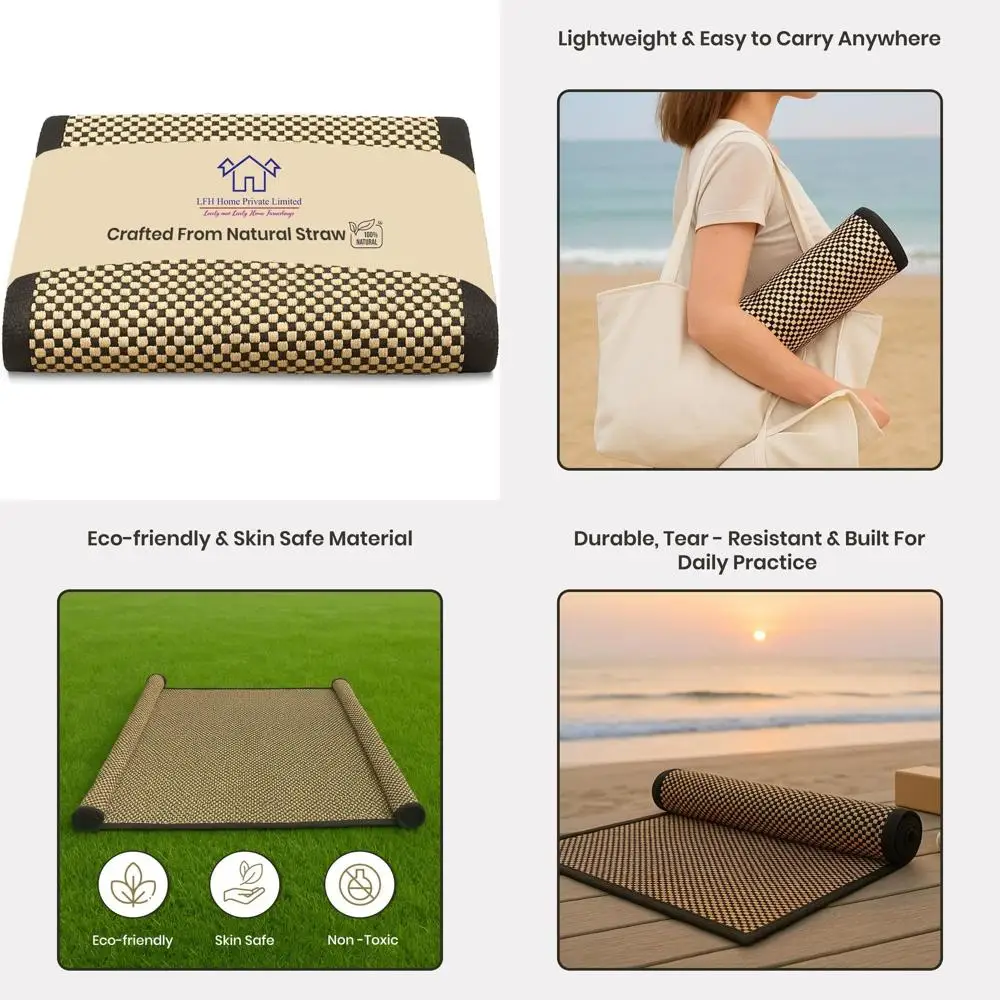 

Коврик для йоги LFH Home Handmade из соломы для упражнений, тренировок, фитнеса - идеальный, высококачественный, экологичный, натуральный, двусторонний.
