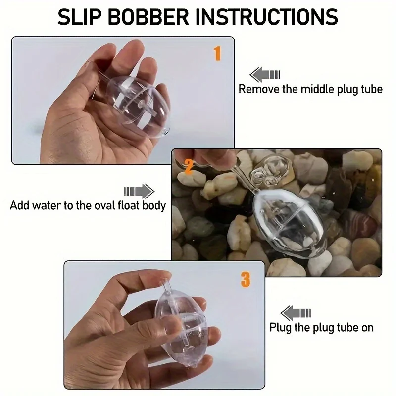 Bobber trasparente da 3 pezzi per la pesca, galleggiante regolabile con peso intagliabile in acqua