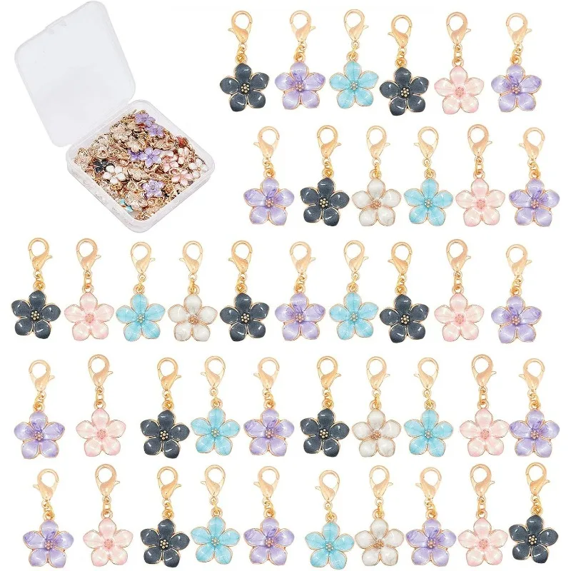 50Pcs Stitch Markers Crochet Stitch Marker Spring Sakura Flower Charms Zipper Pull Clip On Removable Lobster Clasp Charm