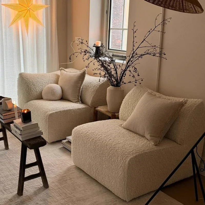 Italian minimalist fabric sofa wabi-sabi wind business small apartment lamb wool Japanese large white
