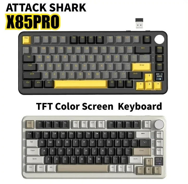 

Attack Shark X85PRO Three-Mode Wireless Mechanical Keyboard TFT Color Screen Knob Hot Swap RGB Function Wired Gaming Keyboard PC