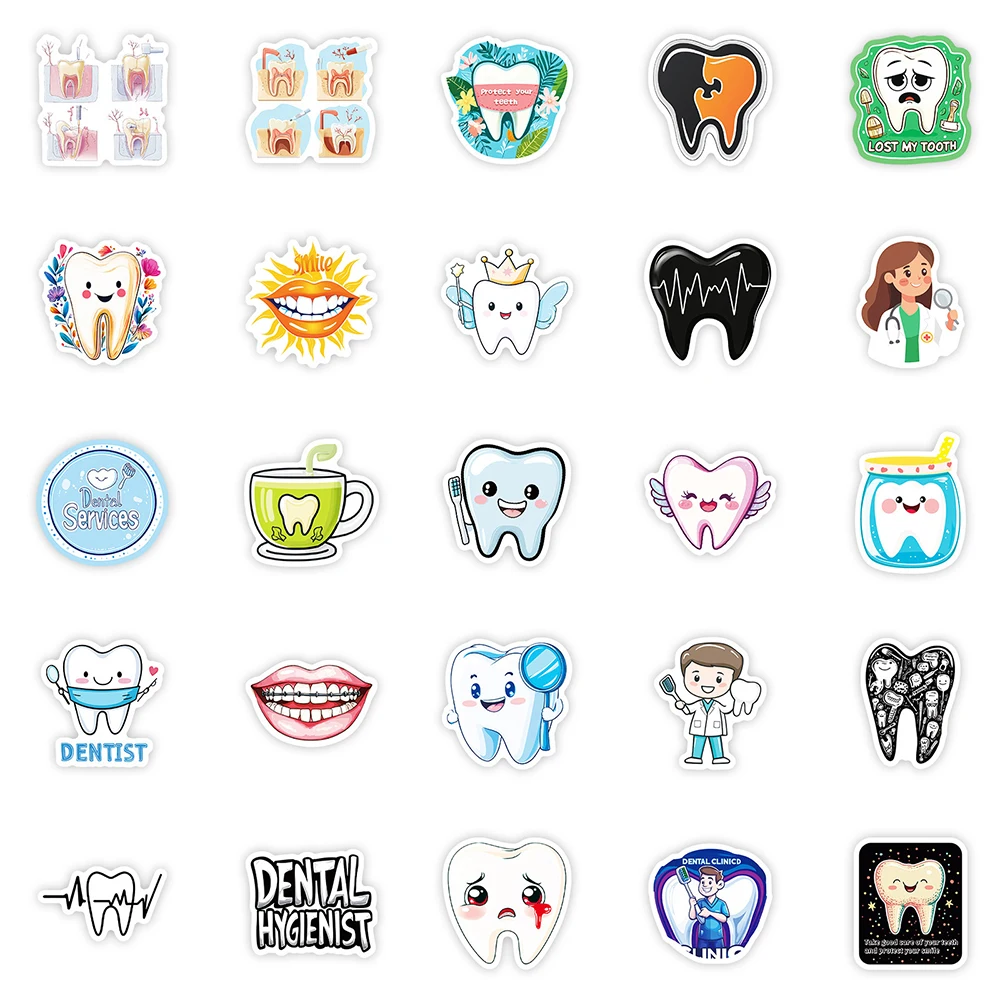 10/30/50pcs Cute Dentist Protect Tooth Cartoon Stickers Kids Toys Decoration Notebook Laptop Suitcase Funny Stationery Sticker