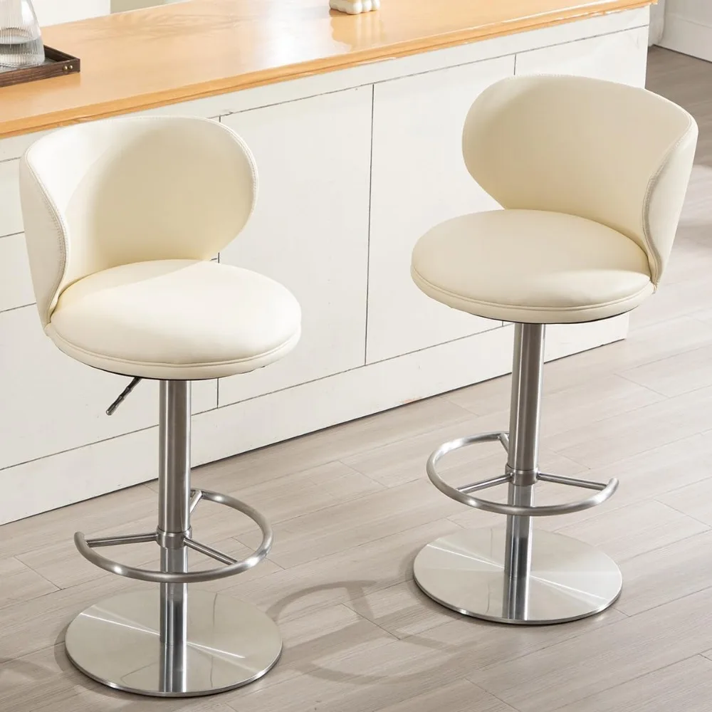 مقاعد بار دوارة من الجلد المعاصر مع ارتفاع قابل للتعديل للاستخدام في المطبخ وتناول الطعام #5