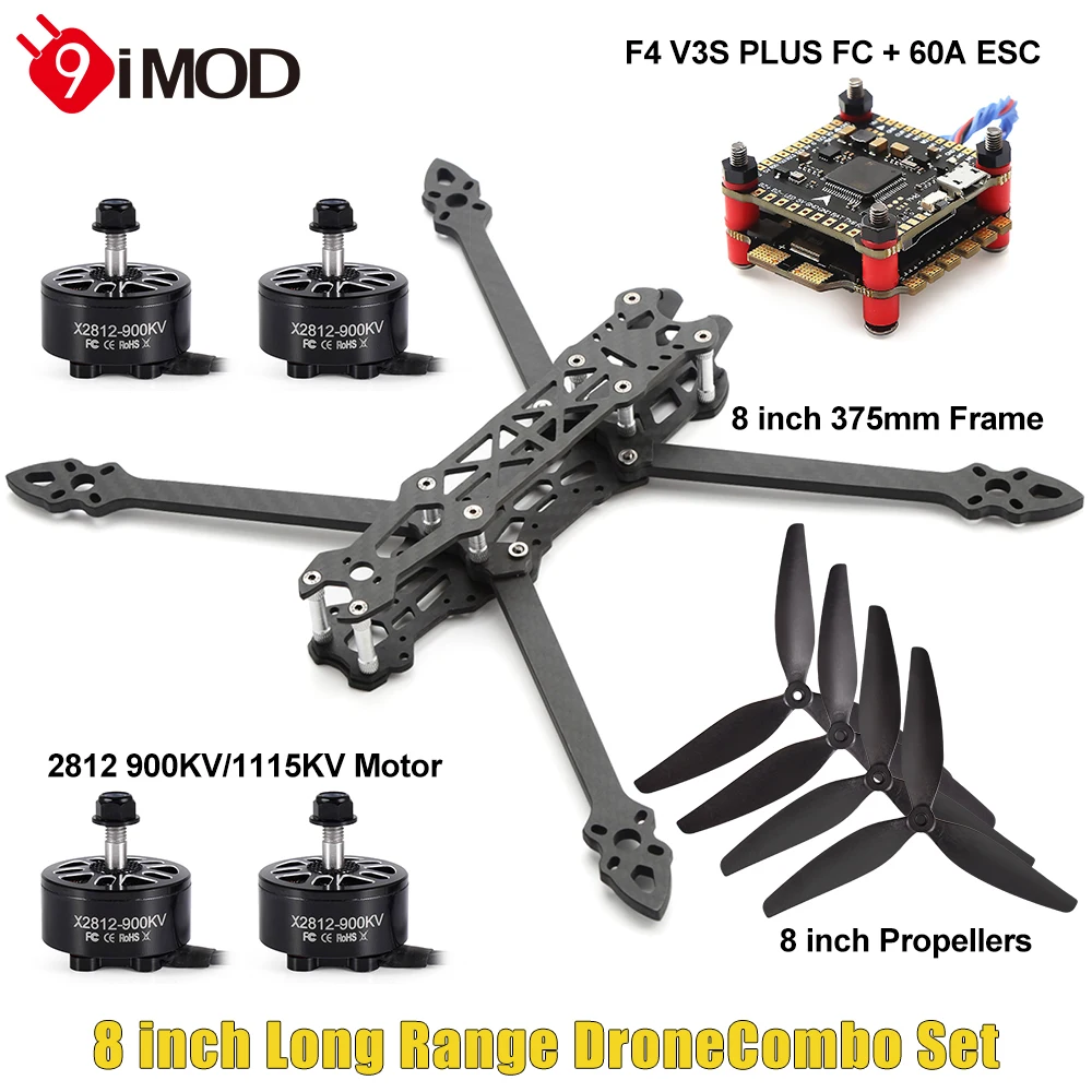 

9IMOD Mark4 8inch 375mm Wheelbase Carbon Fiber Frame 5mm ArmX2812 900/1115KV Brushless Motor 8inch Propeller for 8" Drone