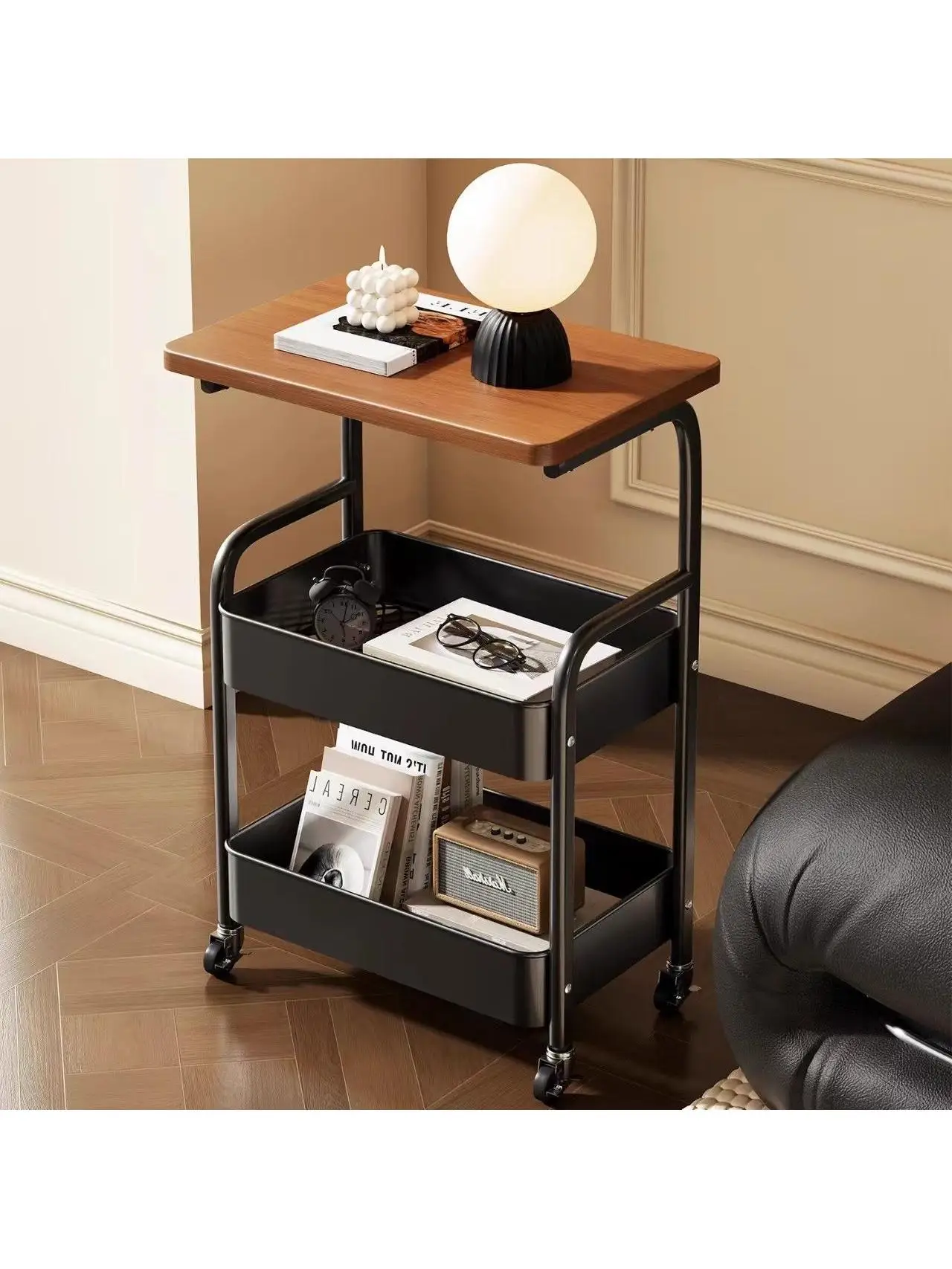 creamy-simple-mobile-storage-rack-for-living-room-bathroom-bedroom-two-layers-standalone-shopping-cart-new-arrival