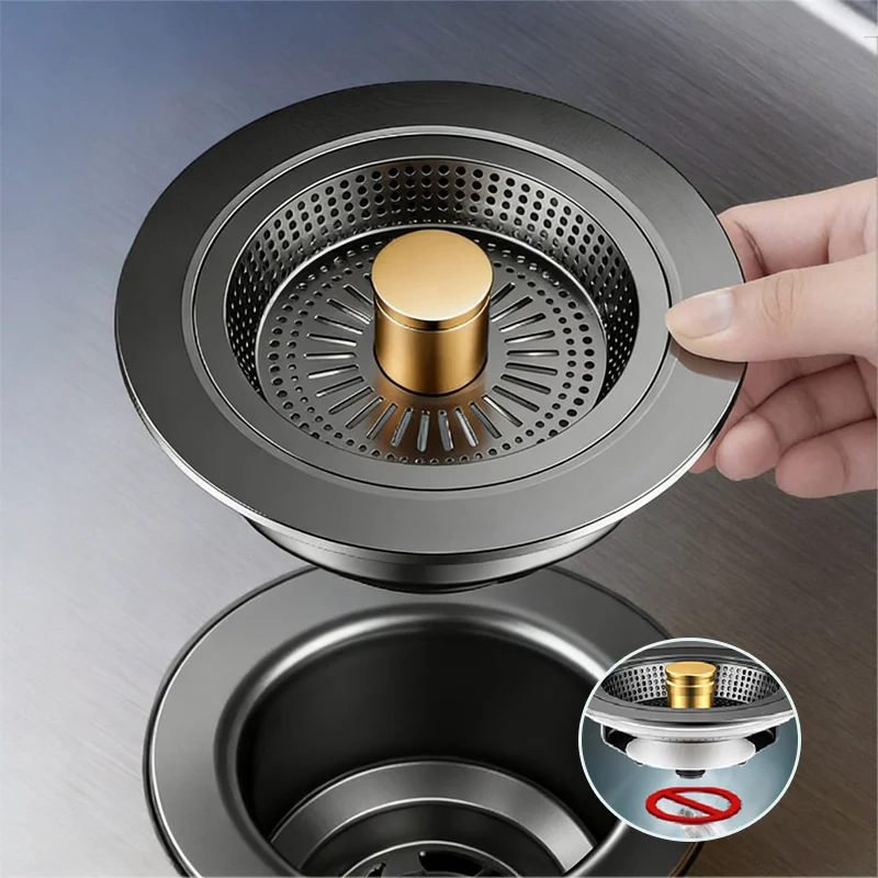 

Universal Kitchen Sink Strainer Stainless Steel Pop-up Drain Plug Anti-Clogging Filter Bounce Core Stopper For Kitchen Washbasin