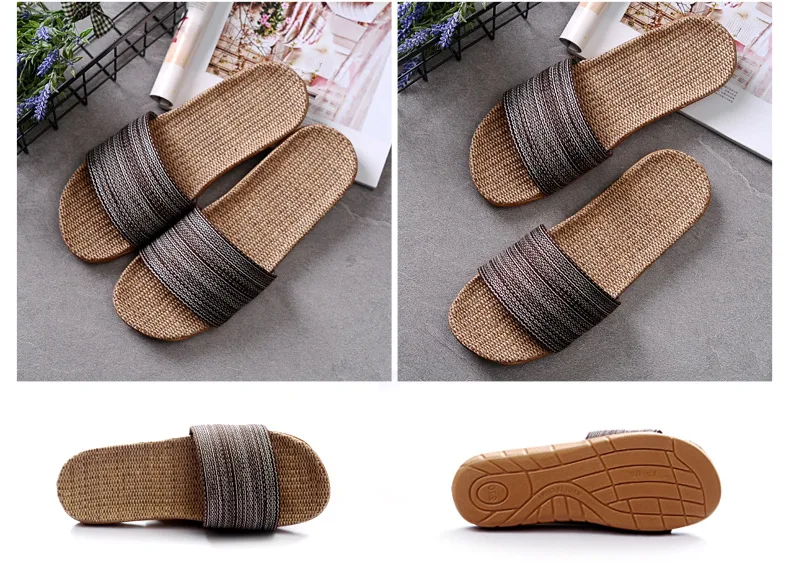 Leinen-Hausschuhe für Damen, Sommerhaus, Innenliebhaber, rutschfest, dicker Bodenschuh für Herren, Sommerhaus, Sandalen aus Baumwolle und Leinen – Detail 10