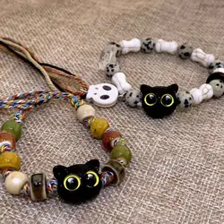 RetroGem New Lovely Cat Charm Bracelet for Female Halloween Gift Skeleton Tassel Handwoven Chain Girls Jewelry Y2k Accessories