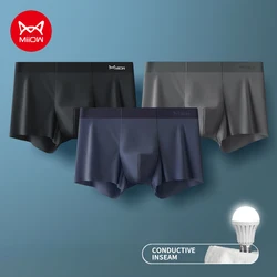 MIIOW 3Pcs Ice Silk Man Underwear Boxer Metal Fiber Antistatic Men Underpants Seamless Cut Hem Men's Panties Boxers Shorts Trunk