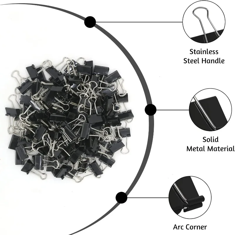 10-50 قطعة مقاطع قابلة للطي متعددة الأغراض دبابيس ورق معدنية الموثق كليب مكتب كليب أسود 15 مللي متر للورق مكتب المنزل المطبخ #3